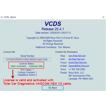 Ross-Tech VCDS Software (HEX V2 VAGCOM for Audi & Volkswagen Cars): V20.4